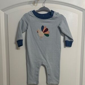 Blue Striped Turkey Appliqué Kids Footie